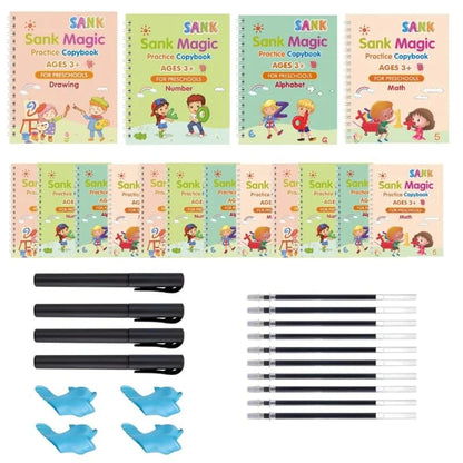 Sank Magic Practice Copybook Set (4 Reusable Books with Magic Pen)