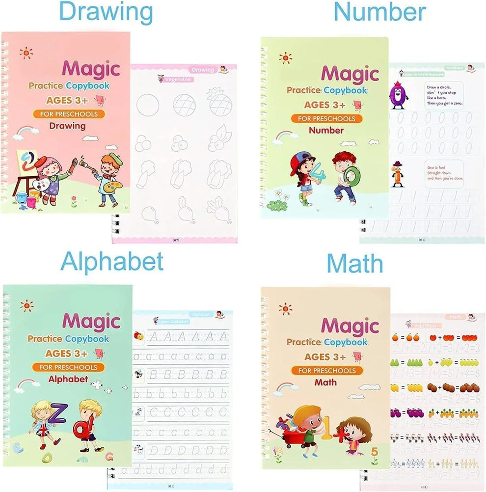 Sank Magic Practice Copybook Set (4 Reusable Books with Magic Pen)