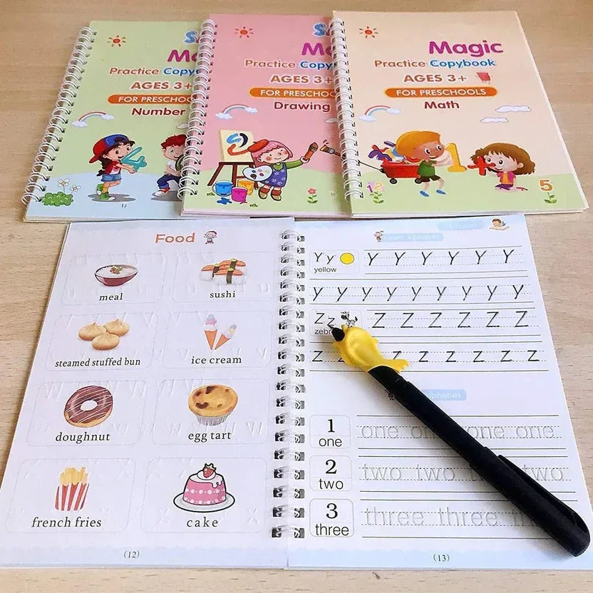 Sank Magic Practice Copybook Set (4 Reusable Books with Magic Pen)
