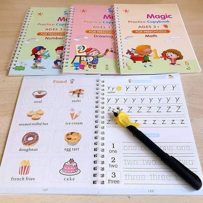 Sank Magic Practice Copybook Set (4 Reusable Books with Magic Pen)